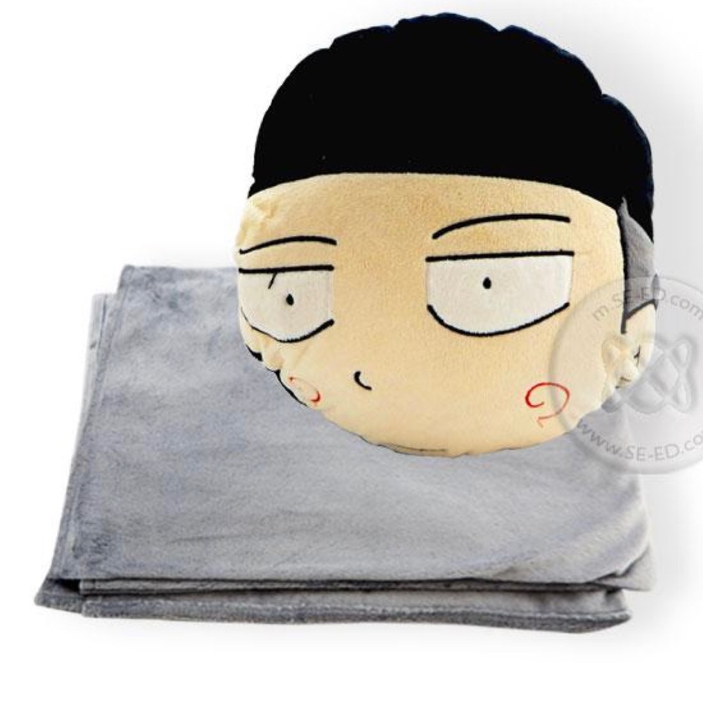 Anime like character plush pillow zips‎ with silver blanket travel